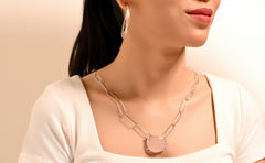 Rose Quartz In Paper Clip Chain