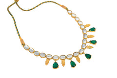 Kundan Necklace with Emerald Glass Gold Plated