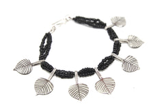 Peepal Leaves and Black Glass Bead Bracelet