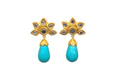 Kundan Flower Post With Turquoise Drop