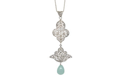Double Filigree Lotus Pendant With Hanging Calcedony