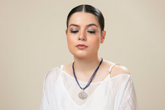 Taarkashi Oval Disc Necklace With Lapislazuli Strings