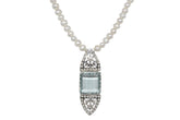 Aqua Glass Necklace with Silver Lace and Pearls String