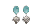 Aqua Green Glass Earrings With Hanging Damask