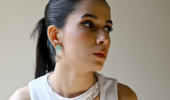Aqua Green Glass Earrings With Hanging Damask
