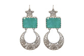Filigree Chand Sitara Earrings With Aqua Green Glass