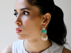 Filigree Chand Sitara Earrings With Aqua Green Glass