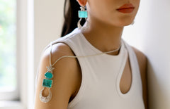 Filigree Chand Sitara Pendant With Aqua Green Glass