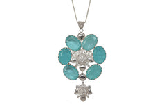 Filigree Damask Pendant With Aqua Green Glass