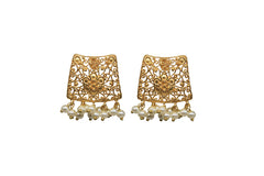 Gold Filigree Posts With Hanging Pearls Plated