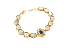 Kundan Flower Bracelet With Green Agate Gold plated