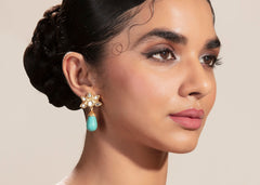 Kundan Flower Post With Turquoise Drop