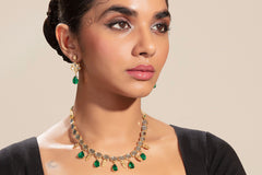Kundan Necklace with Emerald Glass Gold Plated