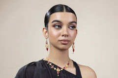 Kundan Rubies Necklace With Hanging Pearls