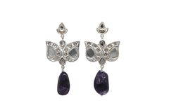 Lotus Kundan Earrings With Hanging Amethyst
