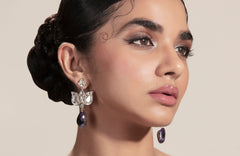 Lotus Kundan Earrings With Hanging Amethyst