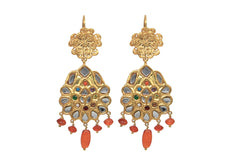 Kundan Nauratan Grandmother Flower Earrings Gold plated