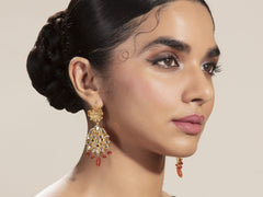 Kundan Nauratan Grandmother Flower Earrings Gold plated