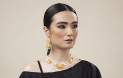 Taarkashi Necklace with Three Pearl Strings