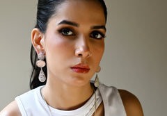 Pink Glass Earrings With Filigree Drop