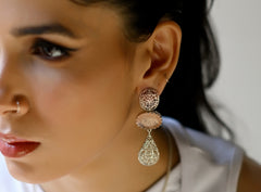 Pink Glass Earrings With Filigree Drop