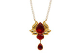 Red Lotus With Pearl String Gold Plated