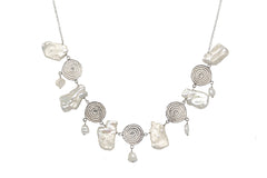 Round Spiral And Mother Of Pearls Necklace