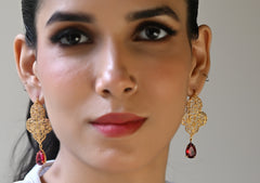 Royal Filigree Red Glass Drop Earrings