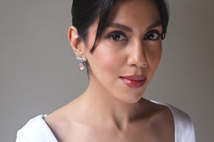 Silver Bar With Hanging Rose Quartz