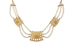 Taarkashi Necklace with Three Pearl Strings