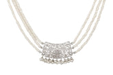 Taarkashi Silver Necklace With Three Pearl Strings