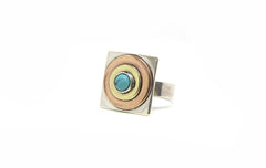 Three Metals Turquoise Ring (Adjustable)