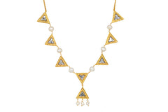 Triangular Kundan Necklace With Pearls Gold Plated