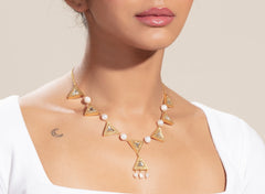 Triangular Kundan Necklace With Pearls Gold Plated