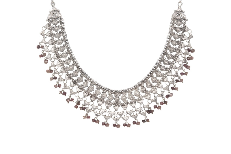 Yasmeen Silver Heavy Necklace With Pink Tourmaline
