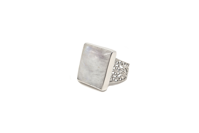Square Moonstone With Filigree Band (Semi-Adjustable)