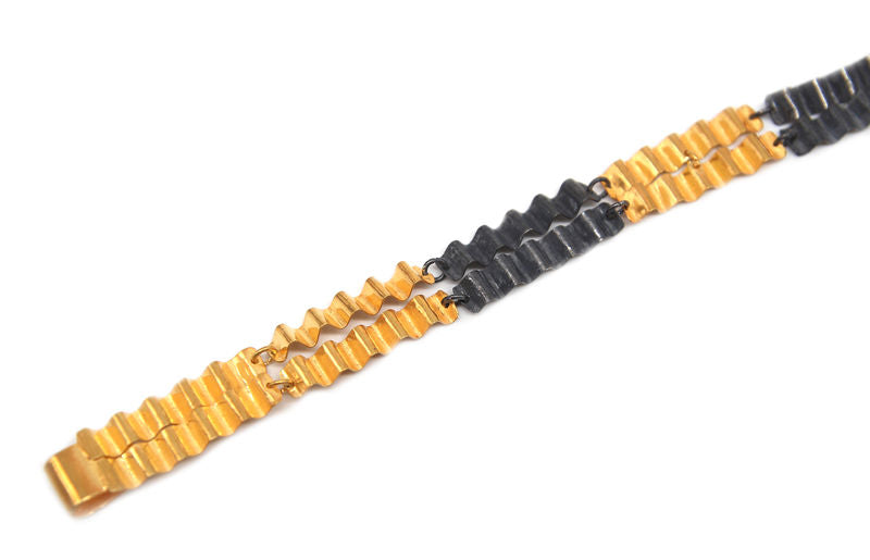 Crinkle Cut Bracelet Oxidized And Gold Plated