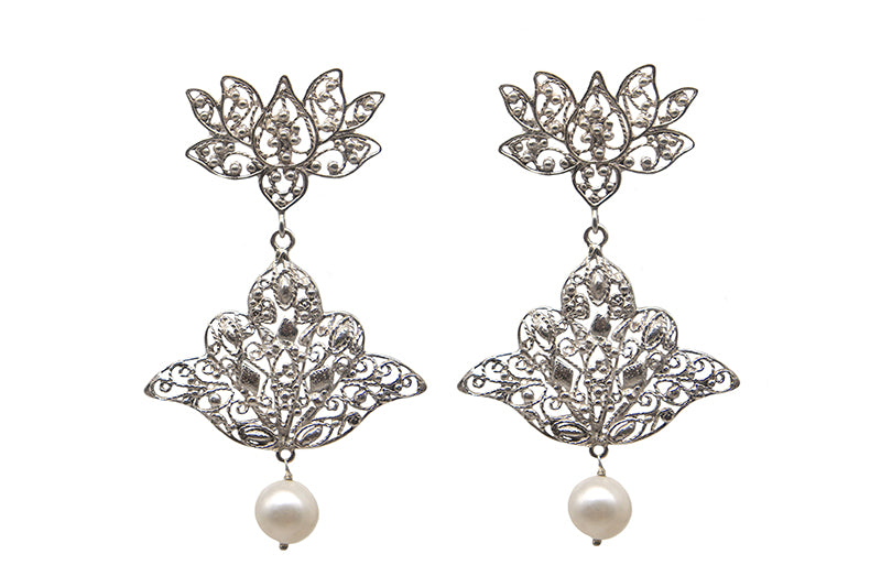 Double Filigree Lotus With Hanging Pearls