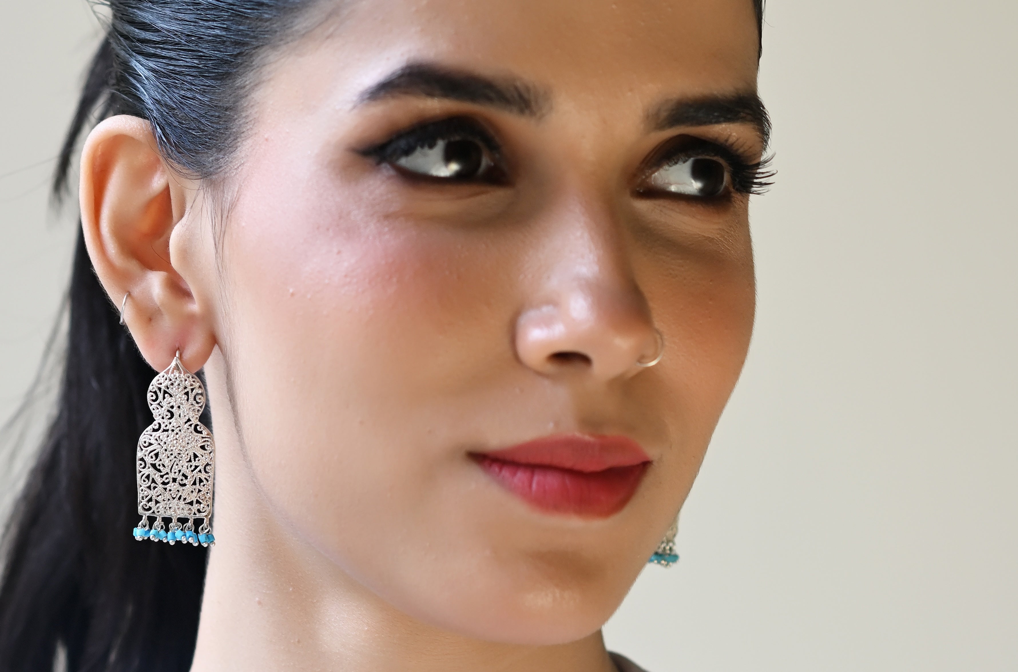 Filigree Arch Earrings With Turquoise Beads