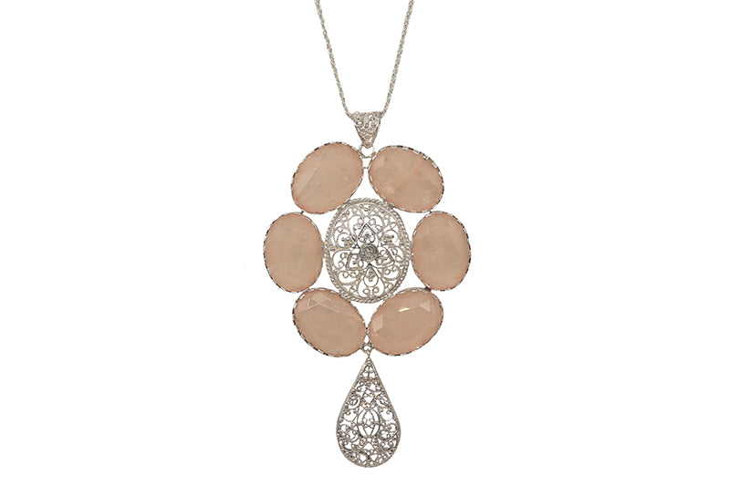 Filigree Disc Pendant With Pink Glass