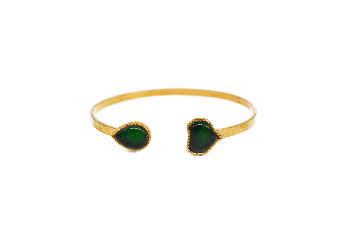 Gold Green Glass Cuff Plated