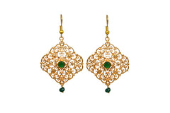 Royal Filigree Earrings  With Green Agates plated