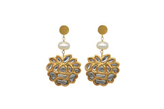 Kundan Flower Earrings with Pearl and Disc Goldplated