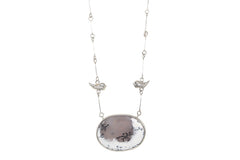 Two Birds With Moss Agate In Loop Chain