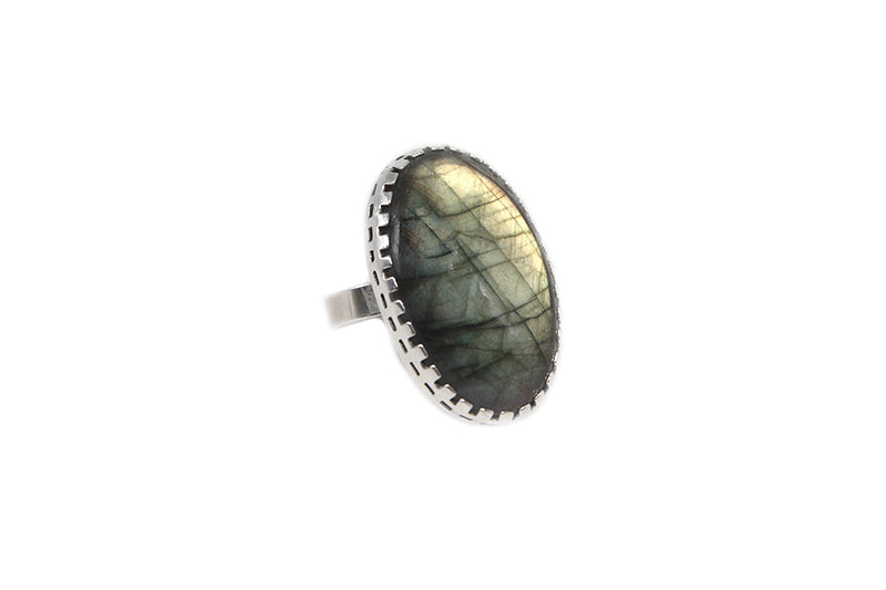 Oval Labradorite In Prong Setting (Adjustable)