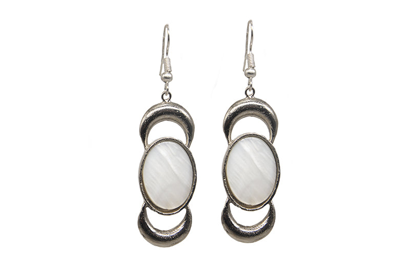Plated Double Crescent Earrings With Pearl