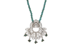 Plated Filigree Necklace With Turqouise String