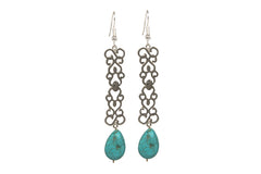 Plated Long Earrings With Turqoise Bead