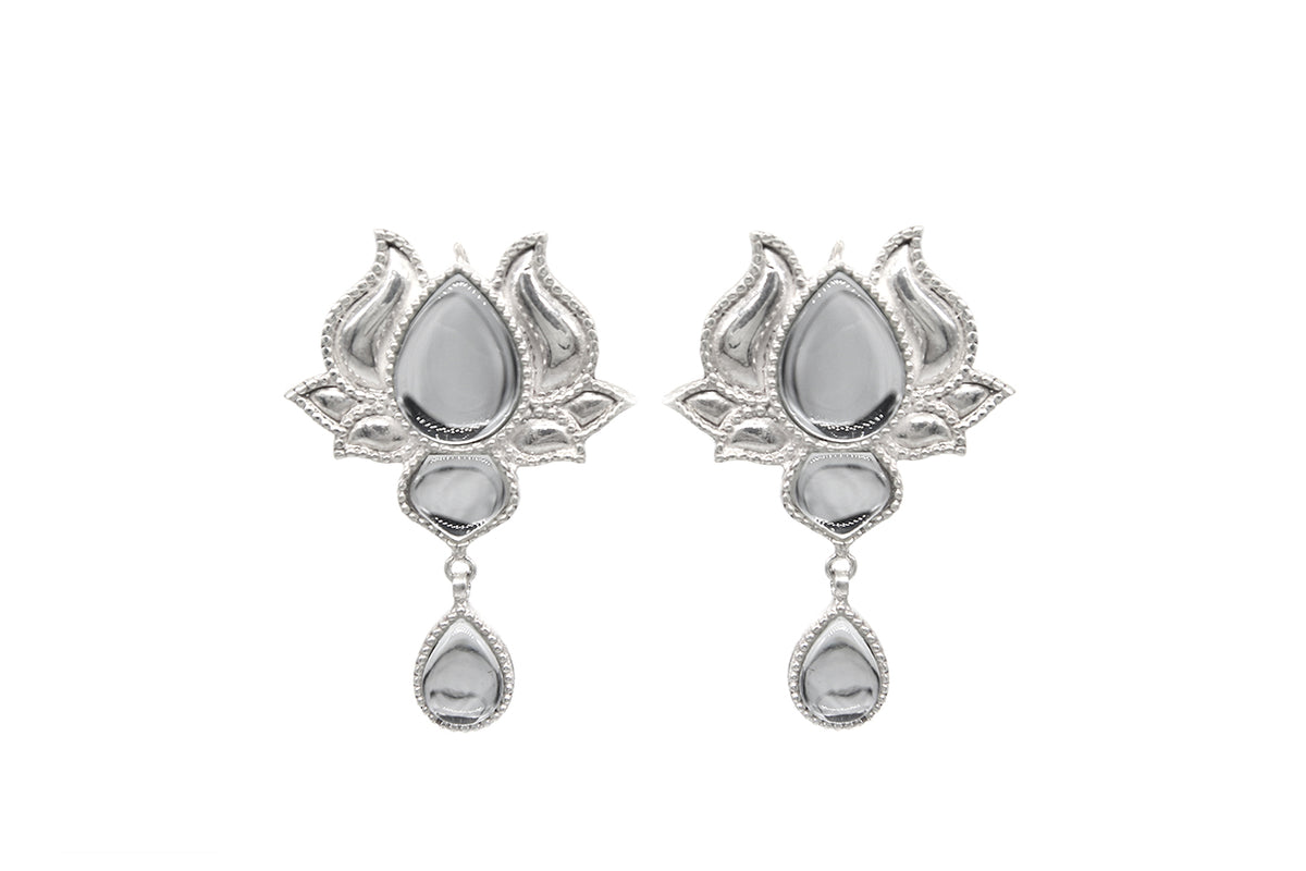 Plated Lotus Earrings With Glass