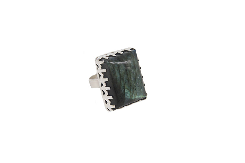 Rectangular Labradorite In Prong Setting (Adjustable)